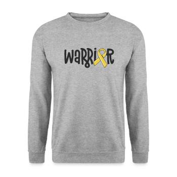 Warrior Childhood Cancer Awareness Yellow Ribbon - Unisex Sweatshirt - salt & pepper - Front - Alina (178cm) & Michal (187cm)