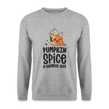 Kürbis Gewürz A-Saurus Rex Niedlicher Herbst Dinosaurier - Unisex Pullover - Weißgrau meliert - Vorne - Alina (178cm) & Michal (187cm)