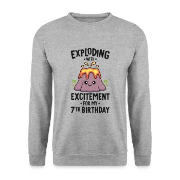 Volcano Geburtstagsparty 7. Geburtstag 7 Jahre alt - Unisex Pullover - Weißgrau meliert - Vorne - Alina (178cm) & Michal (187cm)