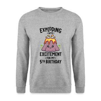 Volcano Geburtstagsparty 5. Geburtstag 5 Jahre alt - Unisex Pullover - Weißgrau meliert - Vorne - Alina (178cm) & Michal (187cm)