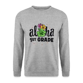 Aloha 1st Grade Tropical Teacher Erster Tag zurück - Unisex Pullover - Weißgrau meliert - Vorne - Alina (178cm) & Michal (187cm)
