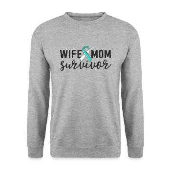 Femme Maman Survivante Cancer du Col de l’utérus Sensibilisation Sarcelle - Sweat-shirt Unisexe - gris chiné - Devant - Alina (178cm) & Michal (187cm)