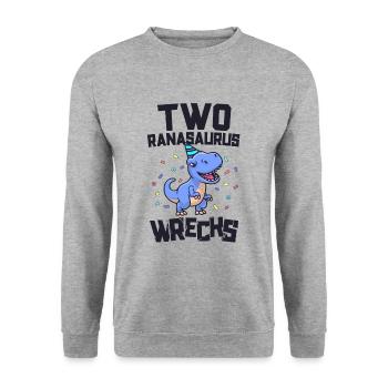Fête d’anniversaire de dinosaure de 2 ans 2nd Bday - Sweat-shirt Unisexe - gris chiné - Devant - Alina (178cm) & Michal (187cm)