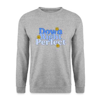 Down Right Perfect Sunflower World Down-Syndrom - Unisex Pullover - Weißgrau meliert - Vorne - Alina (178cm) & Michal (187cm)