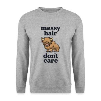 Messy Hair Don't Care Highland Cow Lover Country - Unisex Sweatshirt - salt & pepper - Front - Alina (178cm) & Michal (187cm)