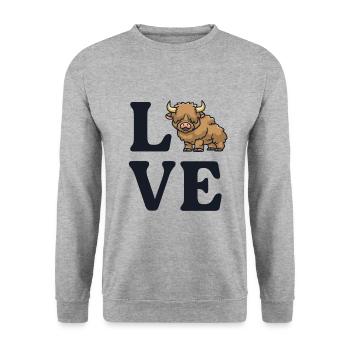 Süßes schottisches Highland Cow Lover Farm Girl - Unisex Pullover - Weißgrau meliert - Vorne - Alina (178cm) & Michal (187cm)