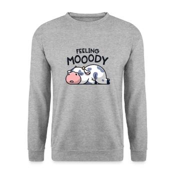 Sentiment Mooody Drôle Vache Moody Lazy Farm Girl - Sweat-shirt Unisexe - gris chiné - Devant - Alina (178cm) & Michal (187cm)