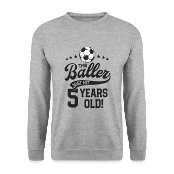 5 Years Old Soccer Themed Birthday Party 5th Bday - Unisex Sweatshirt - salt & pepper - Front - Alina (178cm) & Michal (187cm)
