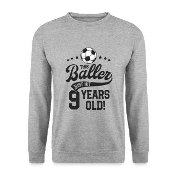 9 Years Old Soccer Themed Birthday Party 9th Bday - Unisex Sweatshirt - salt & pepper - Front - Alina (178cm) & Michal (187cm)