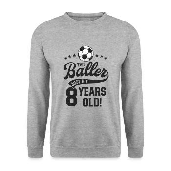 8 Years Old Soccer Themed Birthday Party 8th Bday - Unisex Sweatshirt - salt & pepper - Front - Alina (178cm) & Michal (187cm)