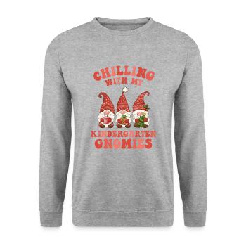 Chillen mit Kindergärtnerin - Unisex Pullover - Weißgrau meliert - Vorne - Alina (178cm) & Michal (187cm)