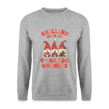 4th Grade Teacher Christmas Chilling With My - Unisex Sweatshirt - salt & pepper - Front - Alina (178cm) & Michal (187cm)