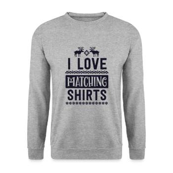 J’aime les chemises de Noël assorties couple femme - Sweat-shirt Unisexe - gris chiné - Devant - Alina (178cm) & Michal (187cm)
