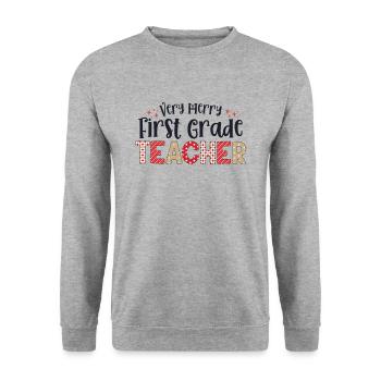 Very Merry 1st Grade Teacher First Christmas - Unisex Sweatshirt - salt & pepper - Front - Alina (178cm) & Michal (187cm)
