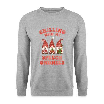 Chilling With My Speech Gnomies Xmas SLP - Unisex Sweatshirt - salt & pepper - Front - Alina (178cm) & Michal (187cm)