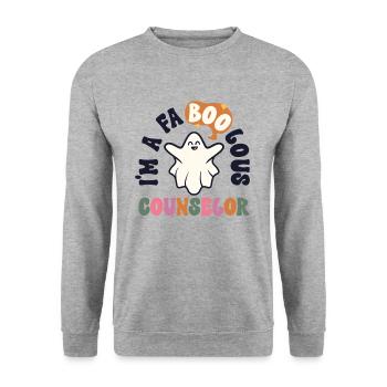 Faboolous Berater Retro Halloween Schule - Unisex Pullover - Weißgrau meliert - Vorne - Alina (178cm) & Michal (187cm)