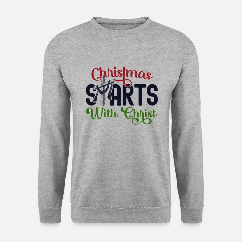 Weihnachten beginnt mit Christus Christliches Kreuz Jesus - Unisex Pullover - Weißgrau meliert