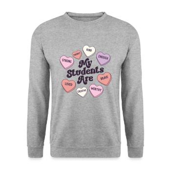 Enseignante Saint-Valentin Affirmations positives - Sweat-shirt Unisexe - gris chiné - Devant - Alina (178cm) & Michal (187cm)