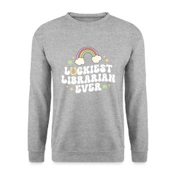 Glücklichster Bibliothekar aller Zeiten liest Retro St. Patricks - Unisex Pullover - Weißgrau meliert - Vorne - Alina (178cm) & Michal (187cm)