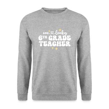 One Lucky Teacher Retro 6th Grade Teacher St - Unisex Sweatshirt - salt & pepper - Front - Alina (178cm) & Michal (187cm)