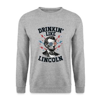 Abraham Lincoln 4th of July American Drinkin Like - Unisex Sweatshirt - salt & pepper - Front - Alina (178cm) & Michal (187cm)
