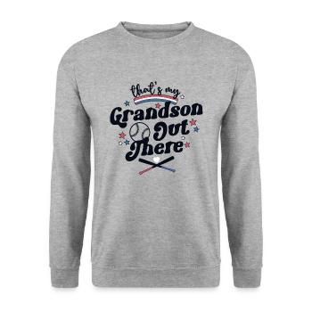 Das ist mein Enkel da draußen Shirt Retro Baseball - Unisex Pullover - Weißgrau meliert - Vorne - Alina (178cm) & Michal (187cm)