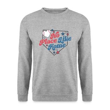 Kein Ort wie zu Hause Baseball Shirt Retro Baseball - Unisex Pullover - Weißgrau meliert - Vorne - Alina (178cm) & Michal (187cm)