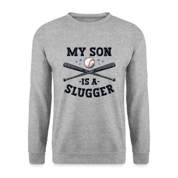 Mein Sohn ist ein Slugger Boy Eltern Vatertag - Unisex Pullover - Weißgrau meliert - Vorne - Alina (178cm) & Michal (187cm)