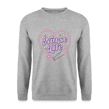 Krankenschwester Leben Retro Vintage Krankenpflege Frauen Krankenschwester Woche - Unisex Pullover - Weißgrau meliert - Vorne - Alina (178cm) & Michal (187cm)