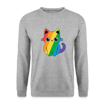 Pride Cat Gay Kawaii Anime LGBT Regenbogen Flagge - Unisex Pullover - Weißgrau meliert - Vorne - Alina (178cm) & Michal (187cm)