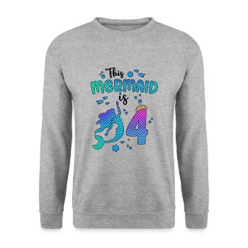 Cette sirène est 4 ans Sirène Fille 4ème - Sweat-shirt Unisexe - gris chiné - Devant - Alina (178cm) & Michal (187cm)