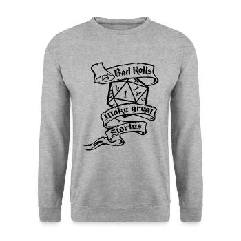 RPG-SPIEL Bad Rolls - Unisex Pullover - Weißgrau meliert - Vorne - Alina (178cm) & Michal (187cm)