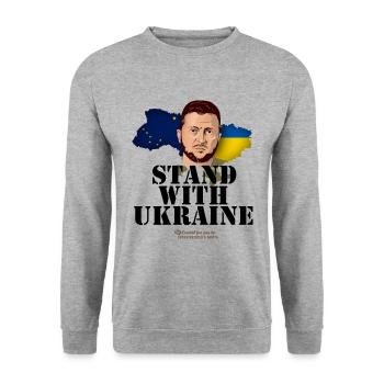 Alaska Ukraine Unterstützer T-Shirt Design - Unisex Pullover - Weißgrau meliert - Vorne - Alina (178cm) & Michal (187cm)