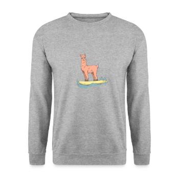 Surfing Lama Surfer Alpaca Surfboard Gift - Unisex Sweatshirt - salt & pepper - Front - Alina (178cm) & Michal (187cm)