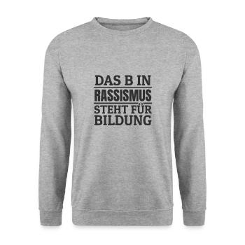 Menschenrechte schützen Gegen Hass und Rassismus - Unisex Pullover - Weißgrau meliert - Vorne - Alina (178cm) & Michal (187cm)