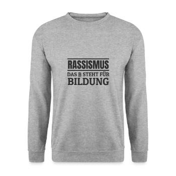 Menschenrechte schützen Gegen Hass und Rassismus - Unisex Pullover - Weißgrau meliert - Vorne - Alina (178cm) & Michal (187cm)