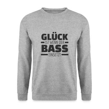 Glück ist wenn der Bass einsetzt! Techno Raver - Unisex Pullover - Weißgrau meliert - Vorne - Alina (178cm) & Michal (187cm)