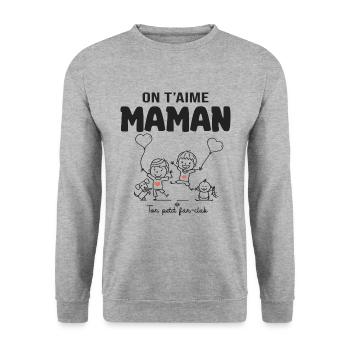 t aime maman cadeau maman 3 garçons fête des mères - Sweat-shirt Unisexe - gris chiné - Devant - Alina (178cm) & Michal (187cm)