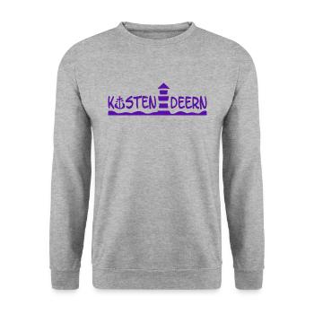 Küstendeern Aufschrift Violett - Unisex Pullover - Weißgrau meliert - Vorne - Alina (178cm) & Michal (187cm)
