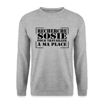 recherche sosie...citation, message, humour - Sweat-shirt Unisexe - gris chiné - Devant - Alina (178cm) & Michal (187cm)