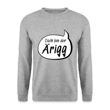 Isch bin dor Ärigg Erik auf sächsisch lustig - Unisex Pullover - Weißgrau meliert - Vorne - Alina (178cm) & Michal (187cm)