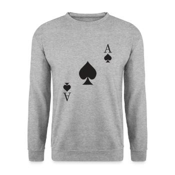 Pik Ass Karte Kartenspiel Poker Kostüm Karneval - Unisex Pullover - Weißgrau meliert - Vorne - Alina (178cm) & Michal (187cm)