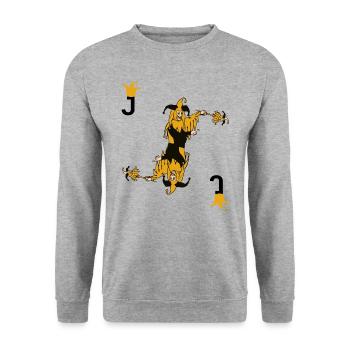 Joker Ass Karte Kostuem Poker Kartenspiel - Unisex Pullover - Weißgrau meliert - Vorne - Alina (178cm) & Michal (187cm)