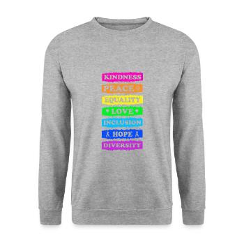 Freundlichkeit Frieden Gleichheit Liebe Inklusion Hoffnung - Unisex Pullover - Weißgrau meliert - Vorne - Alina (178cm) & Michal (187cm)