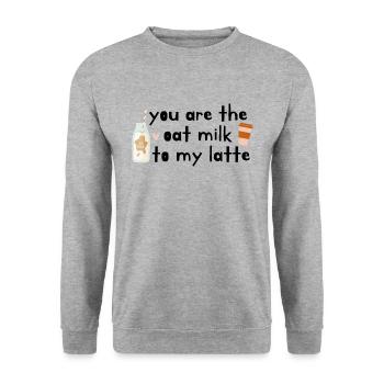 Oat Milk Coffee Latte Proof of Love Vegan Heart - Unisex Sweatshirt - salt & pepper - Front - Alina (178cm) & Michal (187cm)