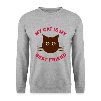 Mon chat est mon meilleur ami (chat visage) - Sweat-shirt Unisexe - gris chiné - Devant - Alina (178cm) & Michal (187cm)
