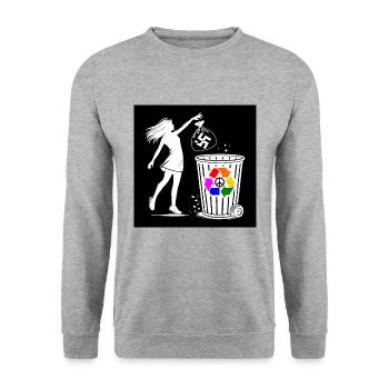 FCK NZS - Against the Right - keep your environment clean - Unisex Sweatshirt - salt & pepper - Front - Alina (178cm) & Michal (187cm)
