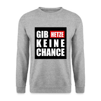 gib hetze keine chance - Unisex Pullover - Weißgrau meliert - Vorne - Alina (178cm) & Michal (187cm)
