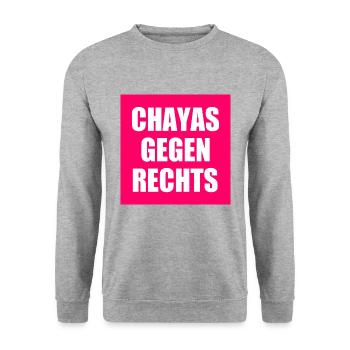 chayas gegen rechts - Unisex Pullover - Weißgrau meliert - Vorne - Alina (178cm) & Michal (187cm)