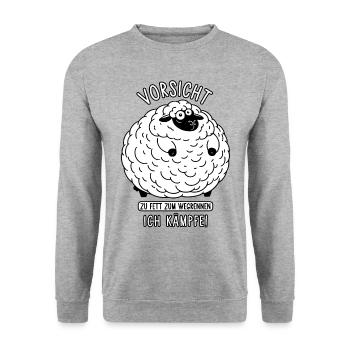 Schaf - Vorsicht zu fett zum wegrennen Ich kämpfe - Unisex Pullover - Weißgrau meliert - Vorne - Alina (178cm) & Michal (187cm)